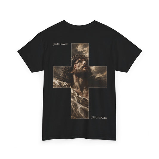 Mockup, schwarzes Cross of Faith | Christian Streetwear T-Shirt von hinten