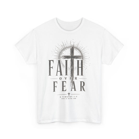 Faith Over Fear T-Shirt — Christian Streetwear T-Shirt - MEA LAETUS - Mockup vorne weiß