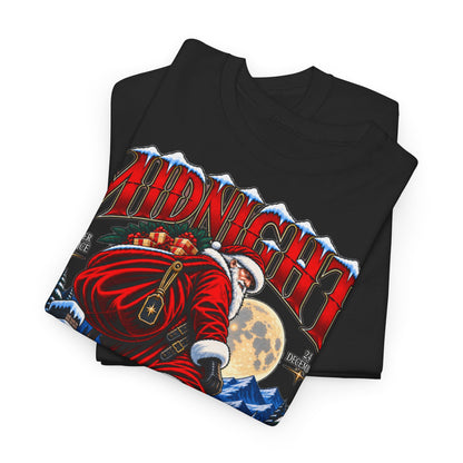 Midnight Delivery Tee — Santa Nighttime Skiing Christmas T-Shirt