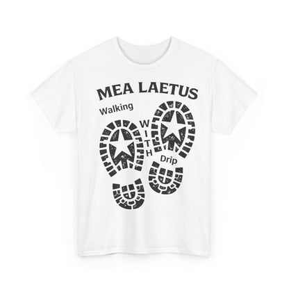 Walking With Drip Bootprint Tee — Mea Laetus Latin Graphic T-Shirt - MEA LAETUS.
