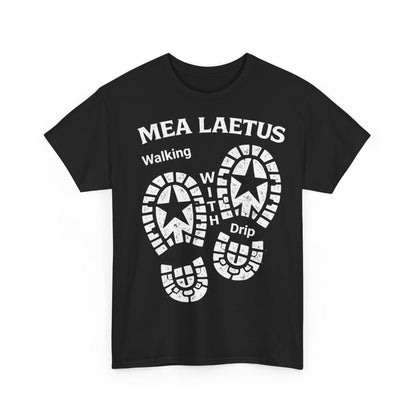 Walking With Drip Bootprint Tee — Mea Laetus Latin Graphic T-Shirt - MEA LAETUS.