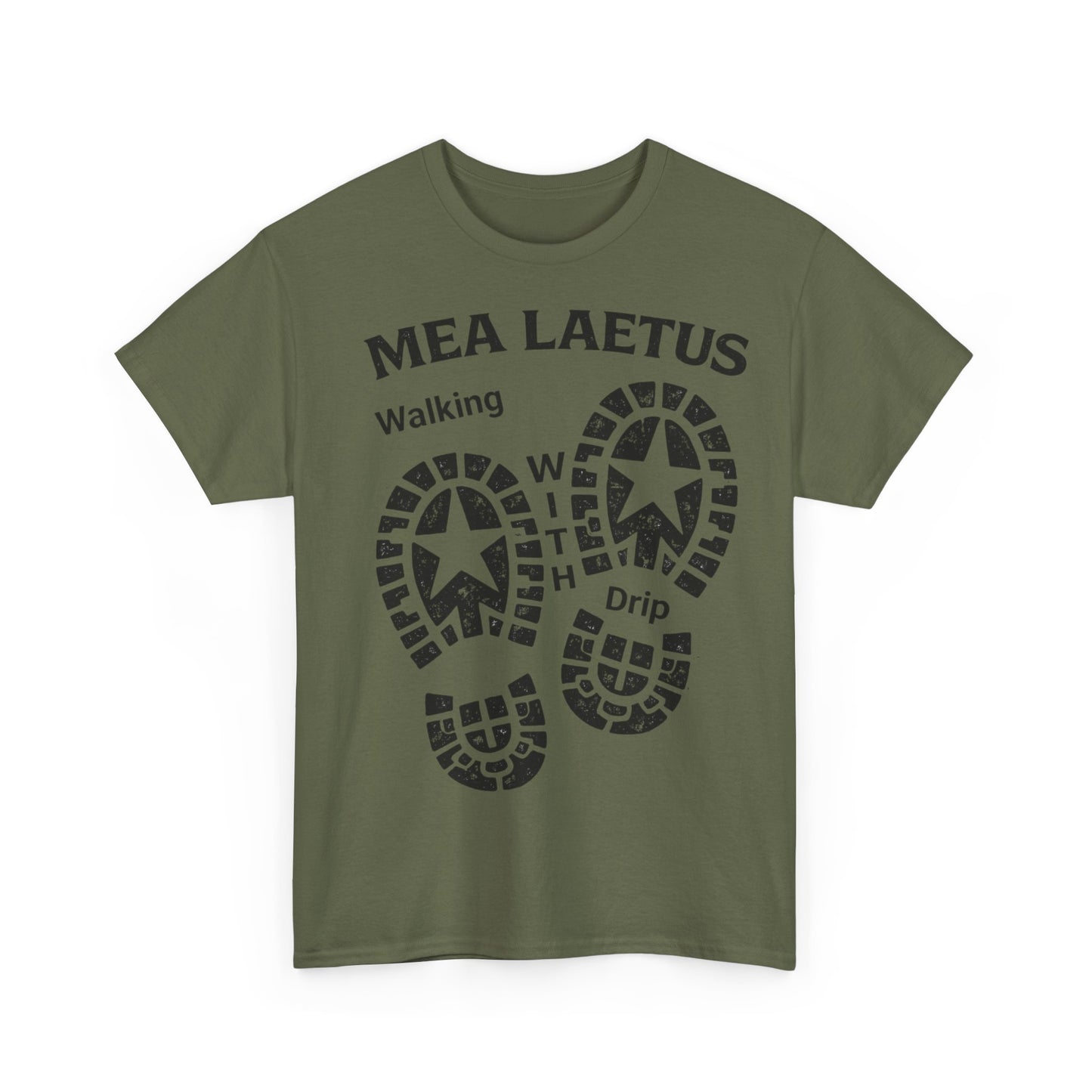 Walking With Drip Bootprint Tee — Mea Laetus Latin Graphic T-Shirt - MEA LAETUS.