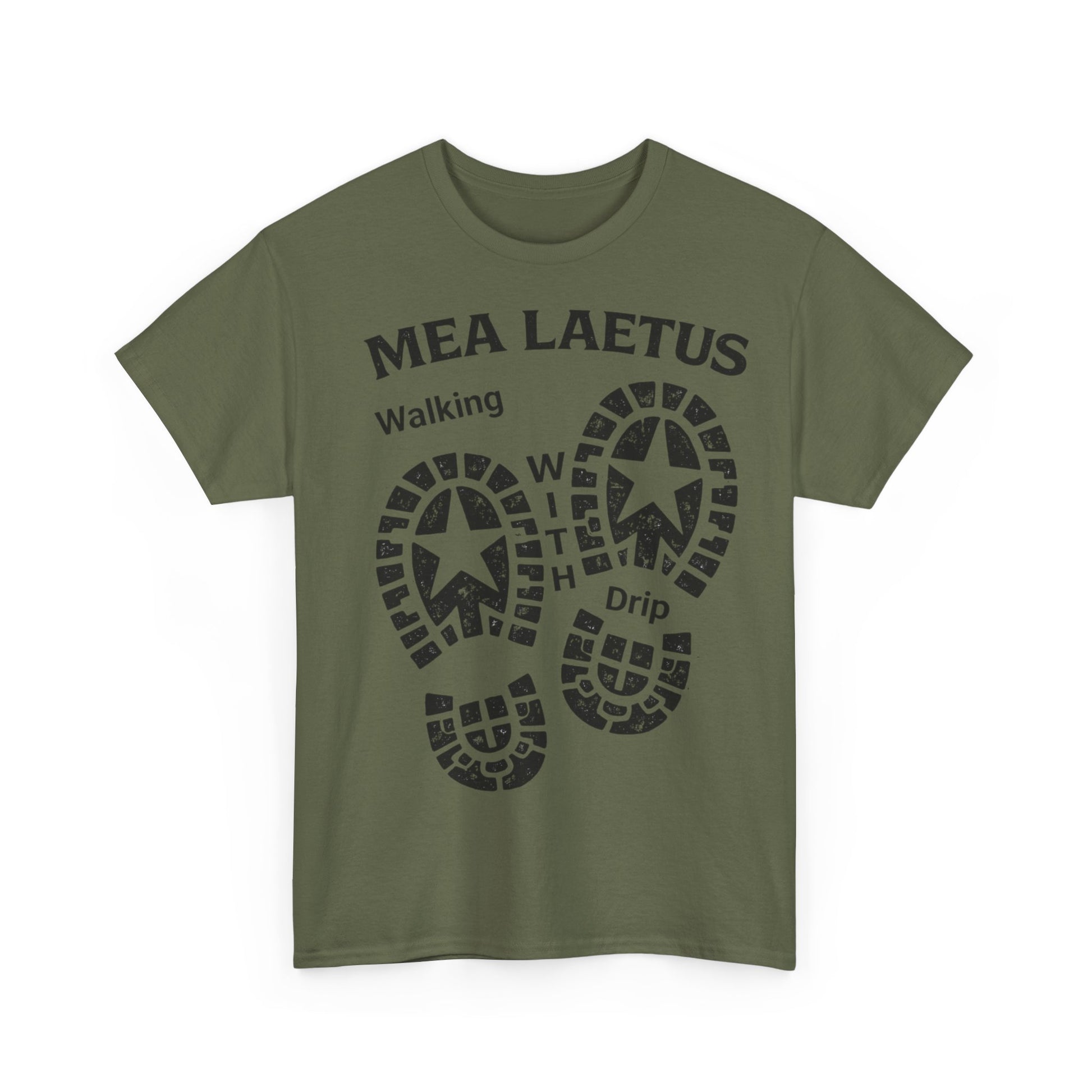 Walking With Drip Bootprint Tee — Mea Laetus Latin Graphic T-Shirt - MEA LAETUS.