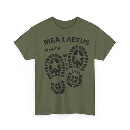 Walking With Drip Bootprint Tee — Mea Laetus Latin Graphic T-Shirt - MEA LAETUS.