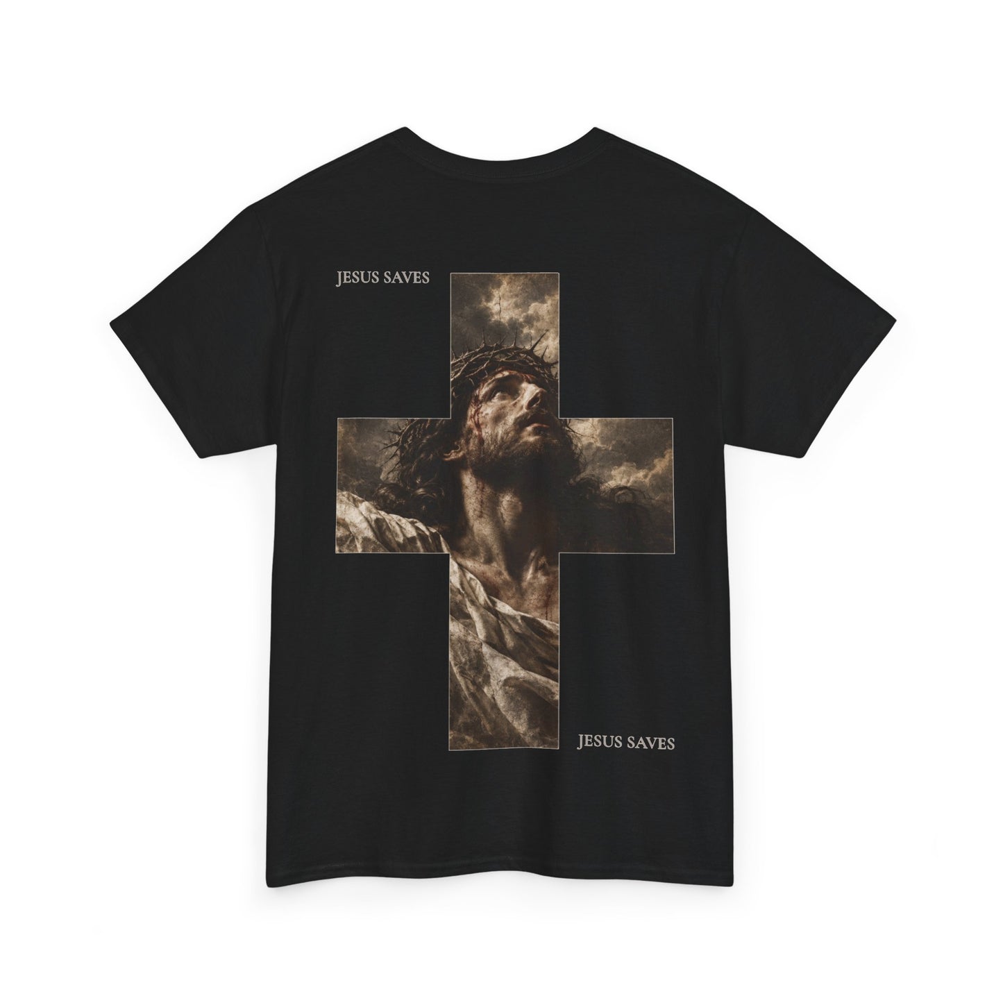 Mockup, schwarzes Cross of Faith | Christian Streetwear T-Shirt von hinten