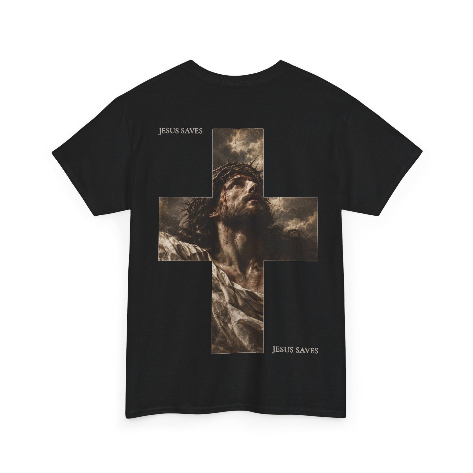 Mockup, schwarzes Cross of Faith | Christian Streetwear T-Shirt von hinten