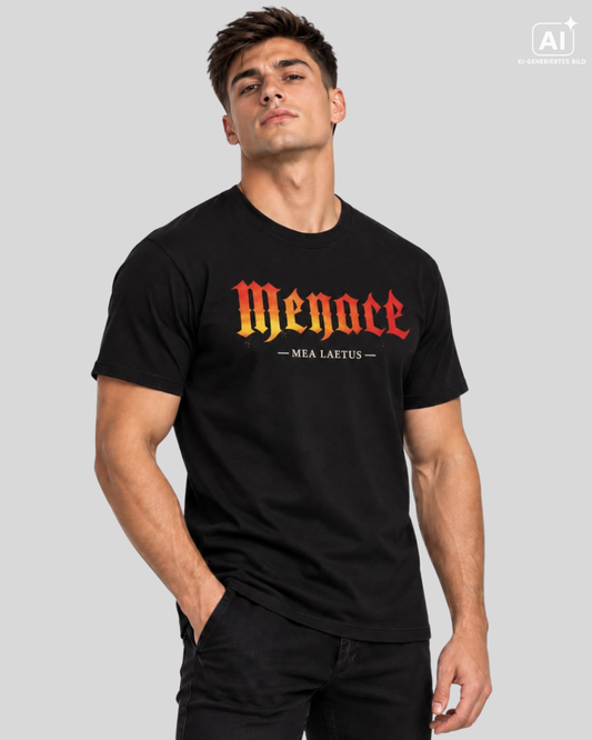 Mann trägt FLAME MENACE | Streetwear Graphic T-Shirt Herren in schwarz