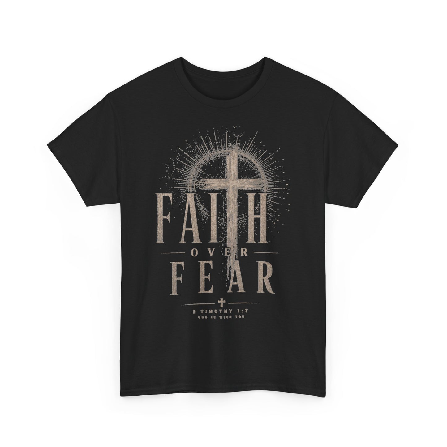 Faith Over Fear T-Shirt — Christian Streetwear T-Shirt - MEA LAETUS - Mock up schwarz vorne