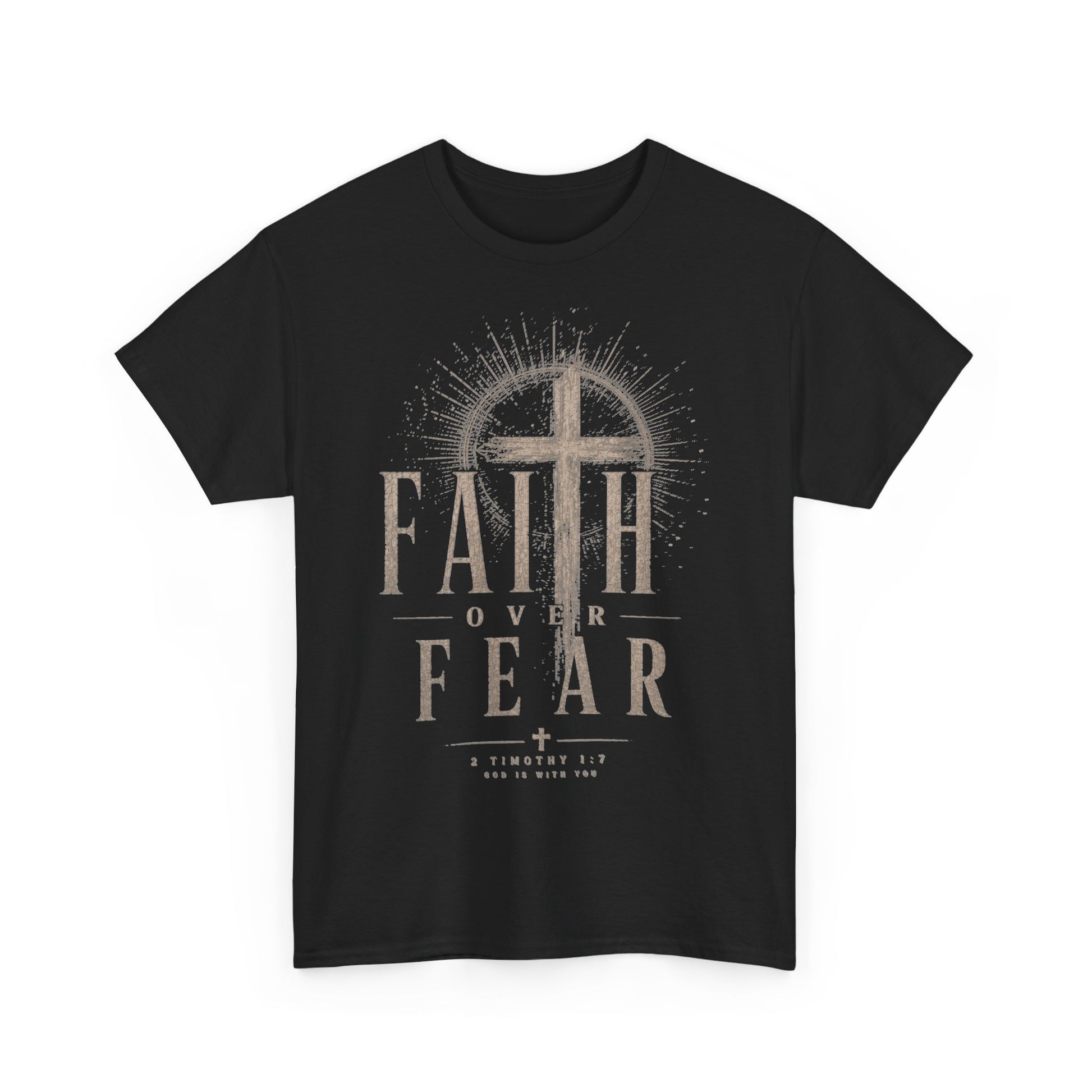 Faith Over Fear T-Shirt — Christian Streetwear T-Shirt - MEA LAETUS - Mock up schwarz vorne