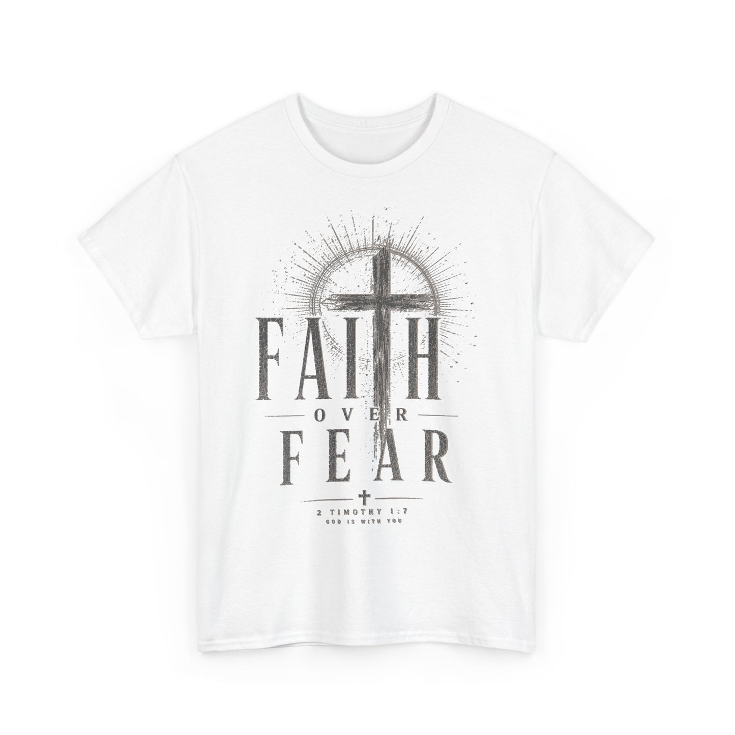 Faith Over Fear T-Shirt — Christian Streetwear T-Shirt - MEA LAETUS - Mockup vorne weiß