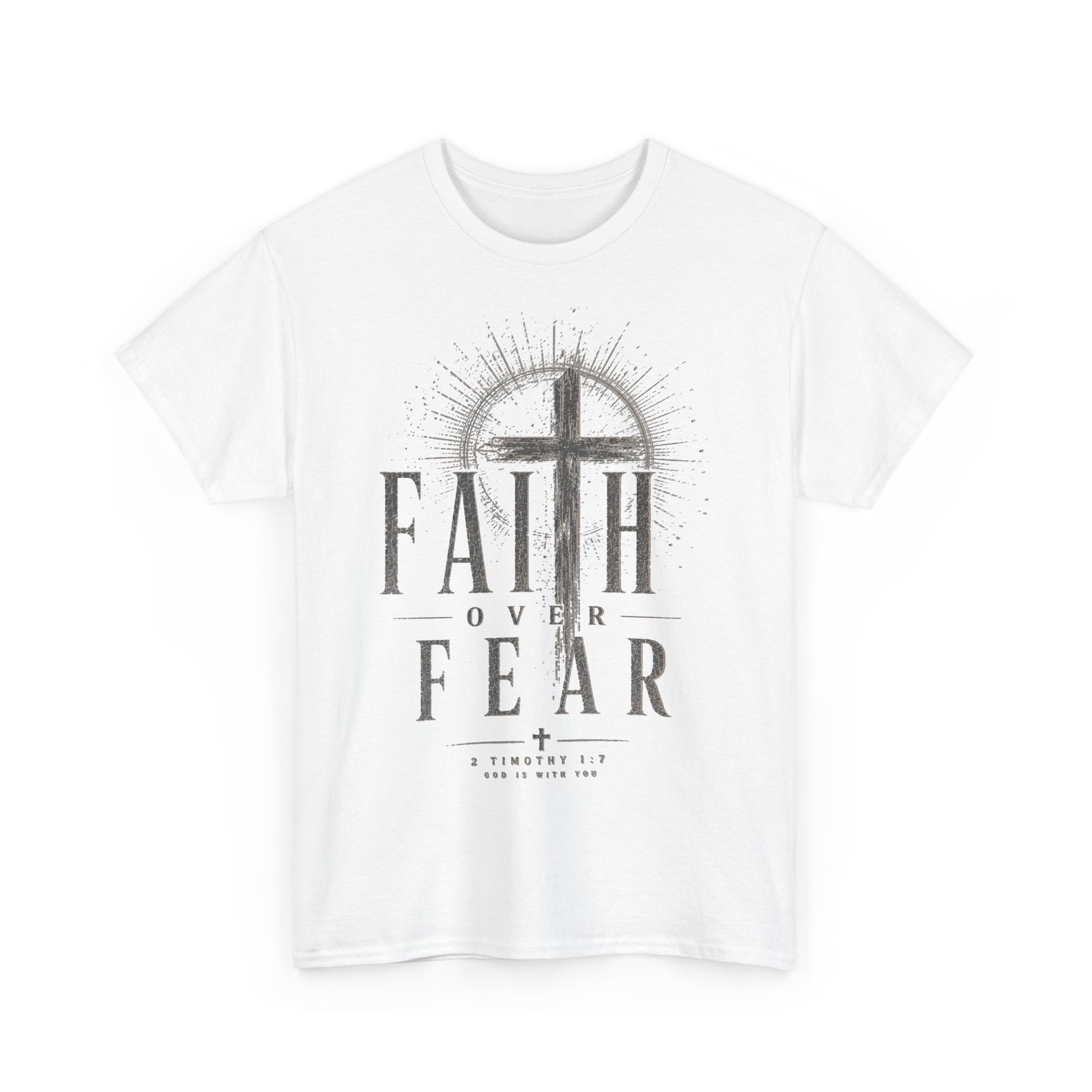 Faith Over Fear T-Shirt — Christian Streetwear T-Shirt - MEA LAETUS - Mockup vorne weiß