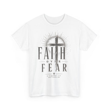 Faith Over Fear T-Shirt — Christian Streetwear T-Shirt - MEA LAETUS - Mockup vorne weiß