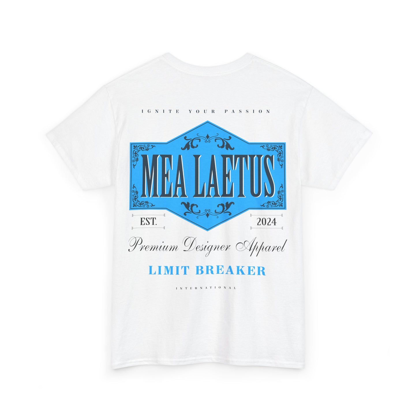 white Limit_Breaker_BLUE_Label_graphic T-Shirt - Backprint
