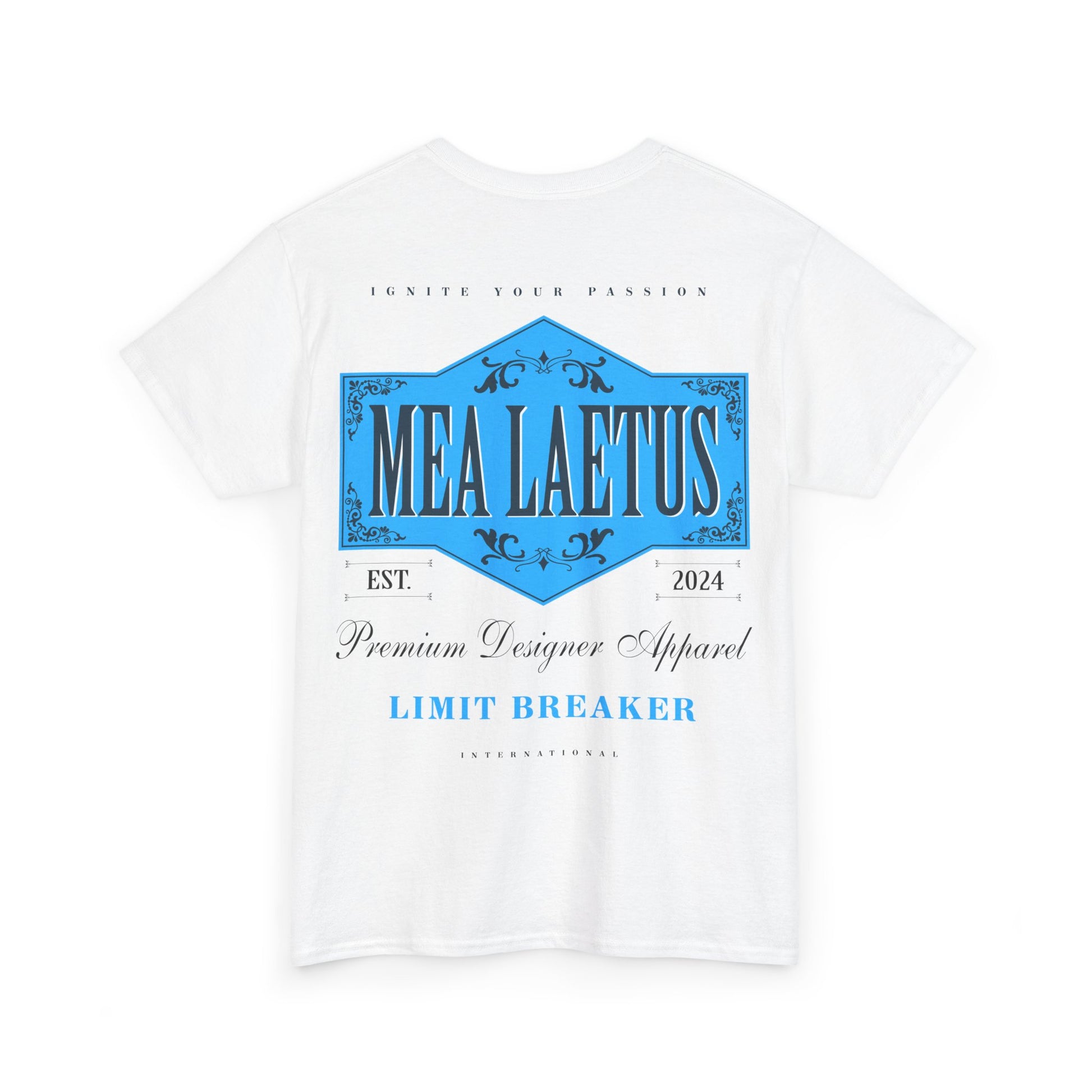 white Limit_Breaker_BLUE_Label_graphic T-Shirt - Backprint