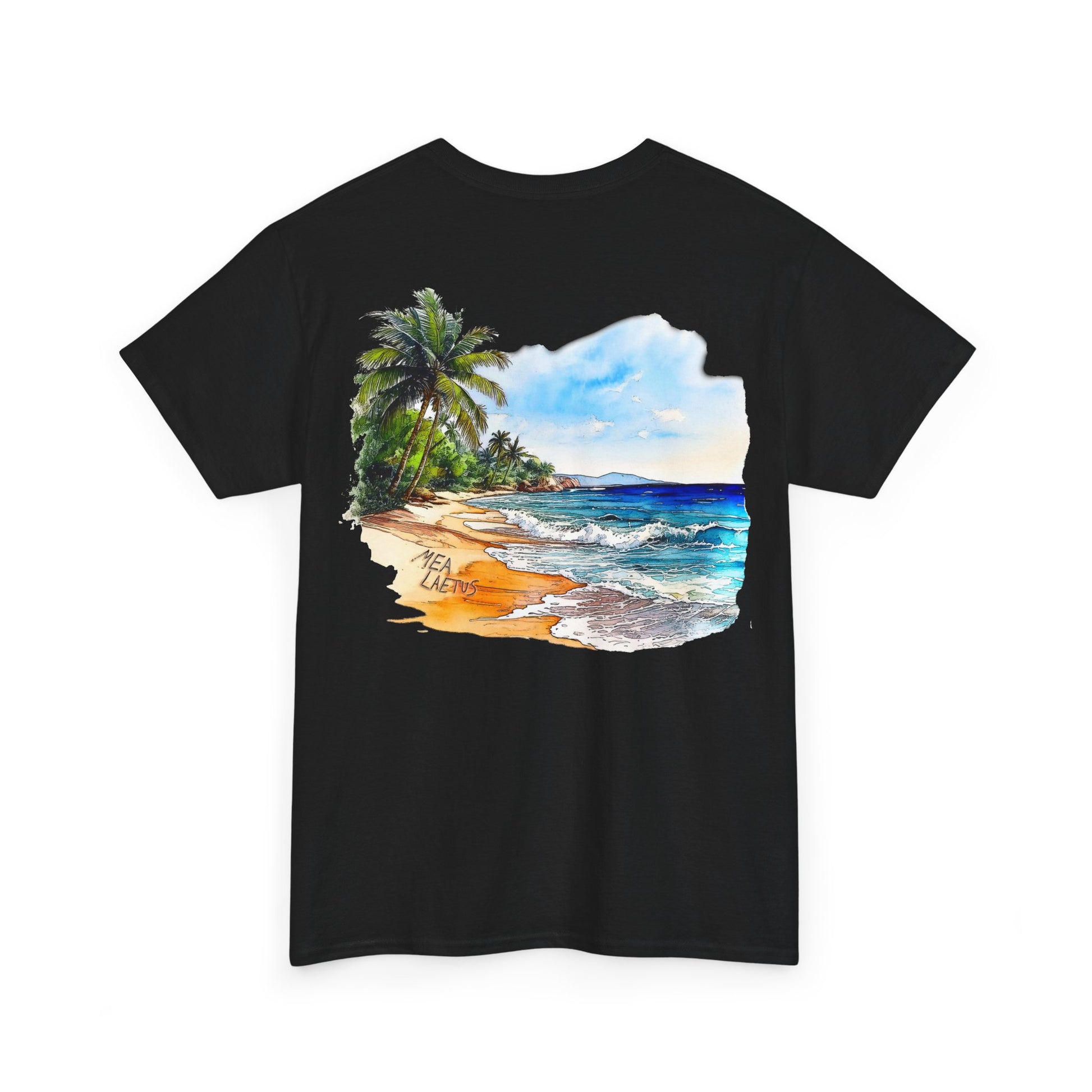 black PALM_TREE_BEACH_Graphic_T-Shirt_backprint - MEA LAETUS