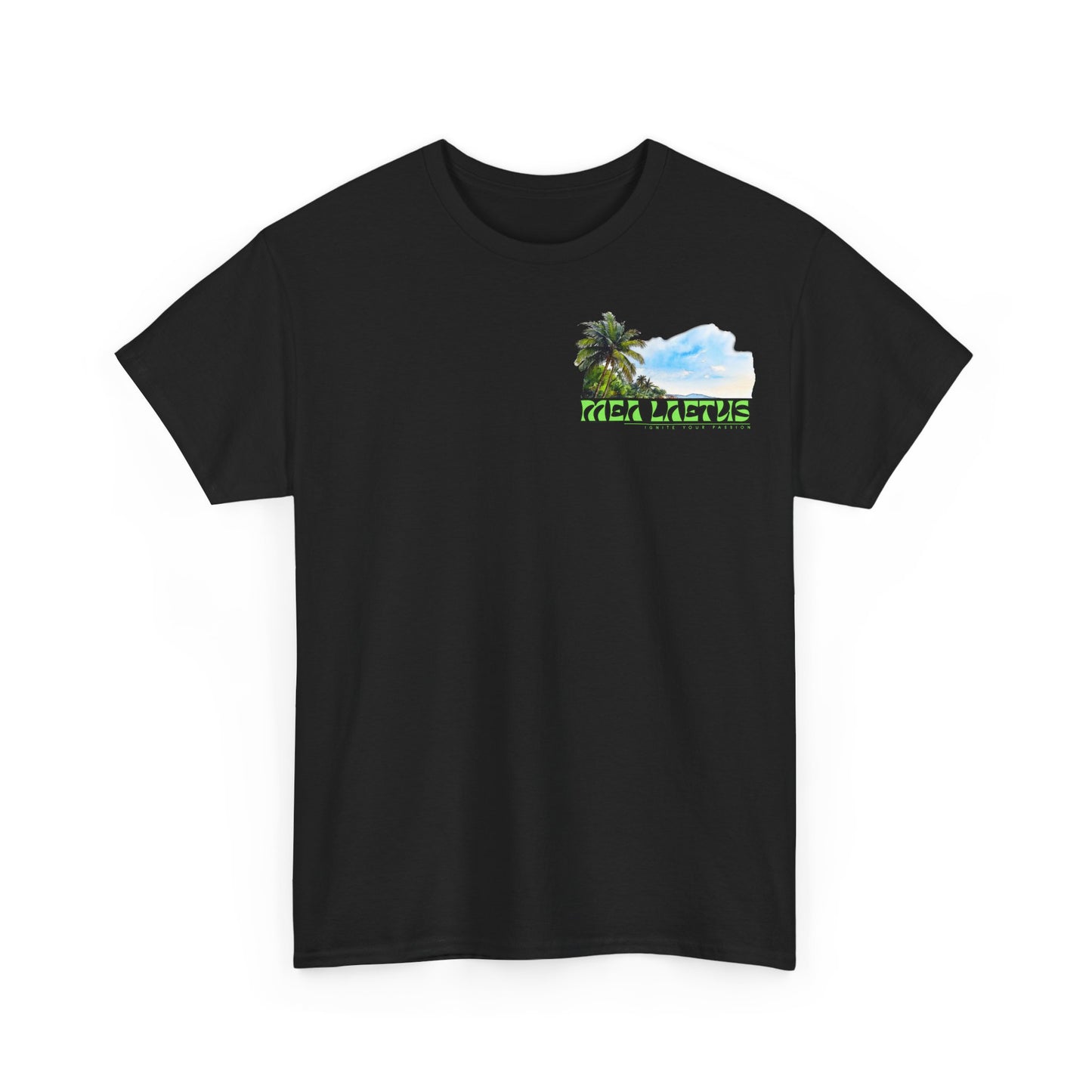 black PALM_TREE_BEACH_Graphic_T-Shirt_frontprint - MEA LAETUS