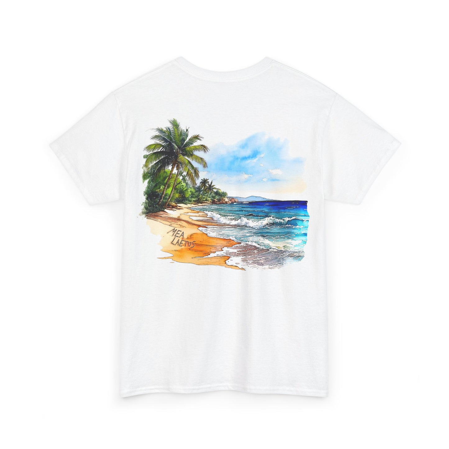 white PALM_TREE_BEACH_Graphic_T-Shirt_backprint - MEA LAETUS