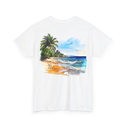 white PALM_TREE_BEACH_Graphic_T-Shirt_backprint - MEA LAETUS
