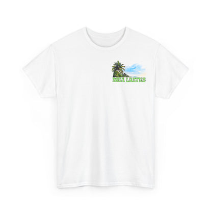 white PALM_TREE_BEACH_Graphic_T-Shirt_frontprint - MEA LAETUS