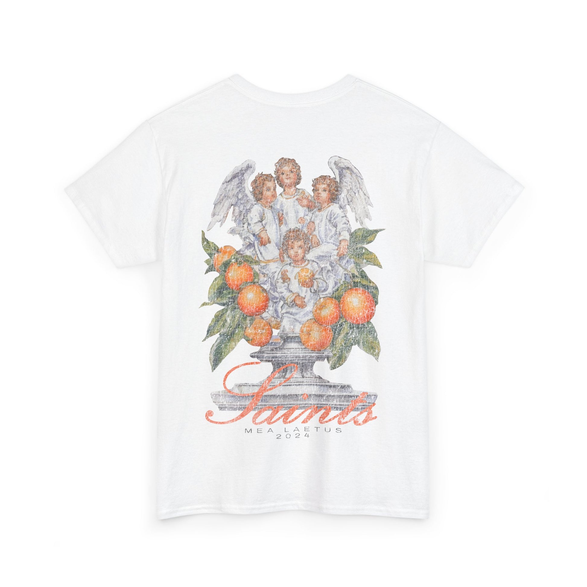white SAINT ANGELS graphic T-Shirt - back print
