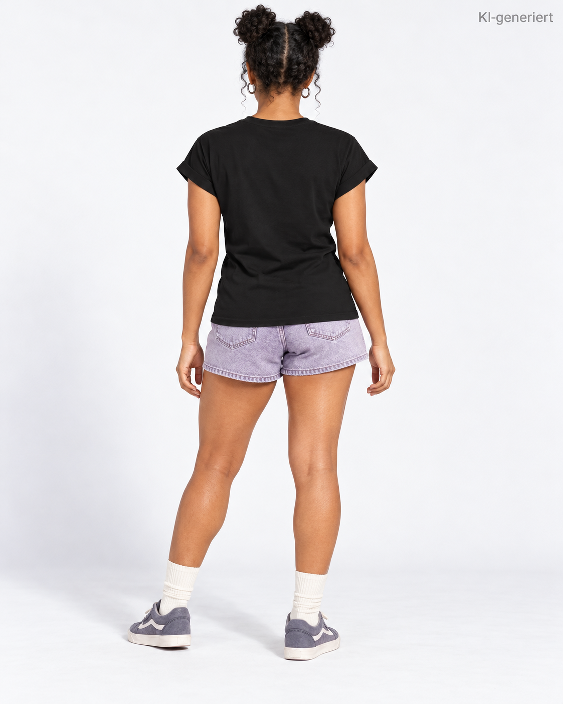 MEA LAETUS Essential Ladies Damen T-Shirt in Schwarz – Studio-Rückansicht des schlichten schwarzen Baumwollshirts.