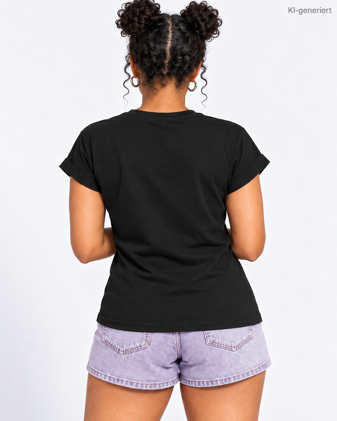 MEA LAETUS Essential Ladies Damen T-Shirt in Schwarz – Nähere Rückenansicht mit kurzen Ärmeln und natürlichem Fall.