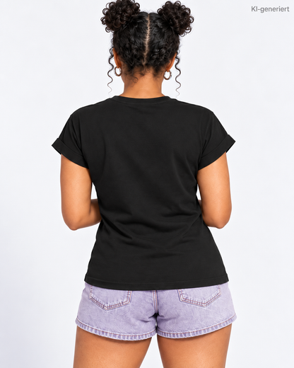 MEA LAETUS Essential Ladies Damen T-Shirt in Schwarz – Nähere Rückenansicht mit kurzen Ärmeln und natürlichem Fall.