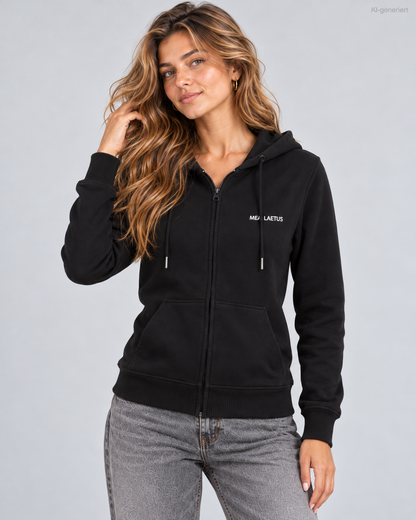 MEA LAETUS Essentials Damen Sweatjacke Schwarz – Studio Detailansicht