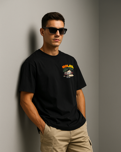 Oversized Tee Finca Soleil - black - MEA LAETUS