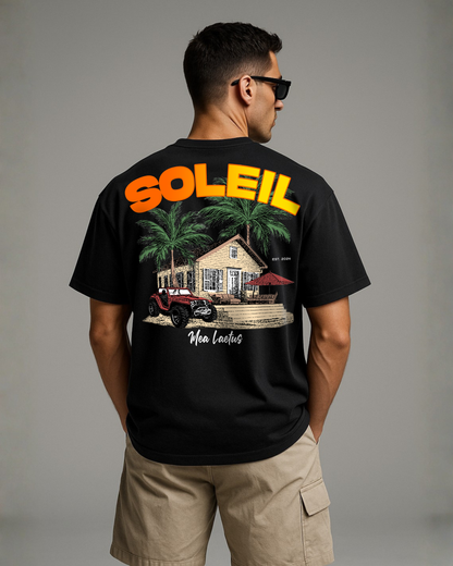 Oversized Tee Finca Soleil - black - MEA LAETUS